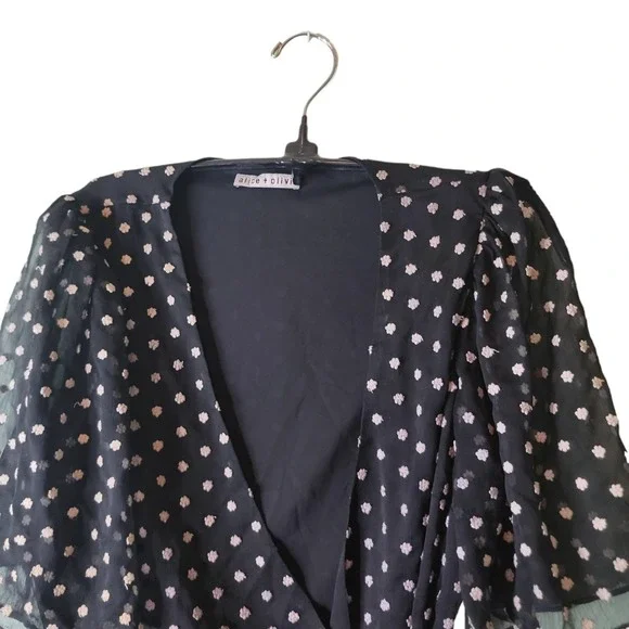 Alice + Olivia Dress Sz 6 Poka Dot Black and White Regency Core Wrap sexy - Picture 6 of 7
